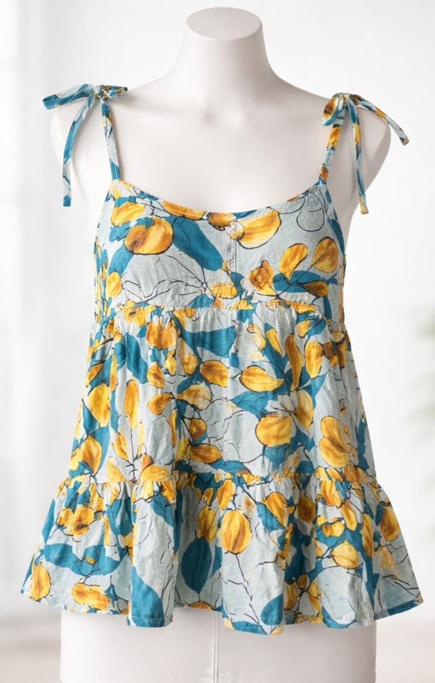 Mine Anthropologie Floral Tie Strap Tiered Babydoll Tank Top Size Medium NWOT
